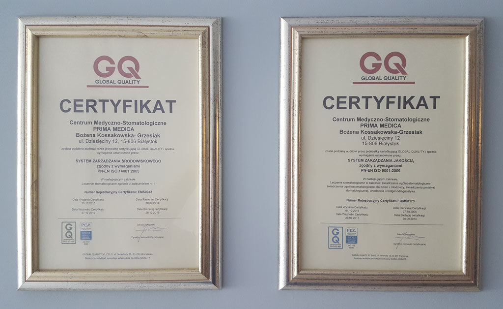 Certyfikat ISO 14001:2005 Prima-Medica